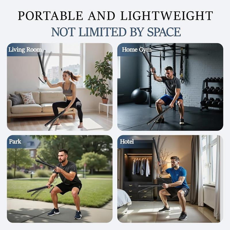 [Christmas Gift]2-In-1 Detachable Ropeless Battle Ropes&Fitbar,Pilates Barcardio Trainer for Home Gym-Quiet Portable Steel Handle Construction Compact Premium Material Ideal for Fitness Enthusiasts Workout Equipment Training Strength,Holiday