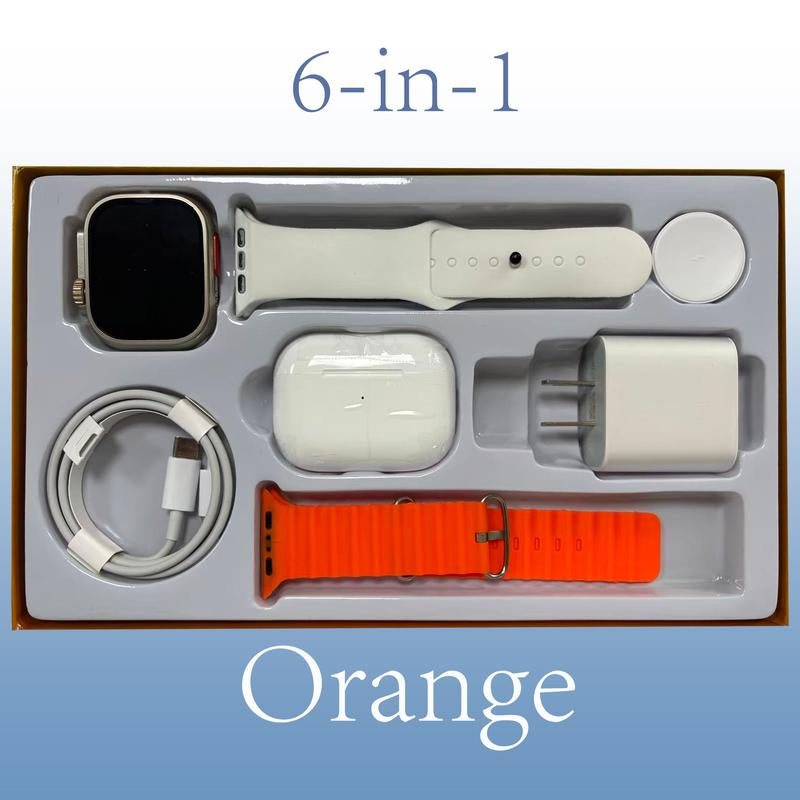 6-In-1 Smart Watch Kit for Iphone/Android with Bluetooth Headphones 20W Fast Charger Type-C Cable Adapter Audio Support Compact Portable Wearable Tech