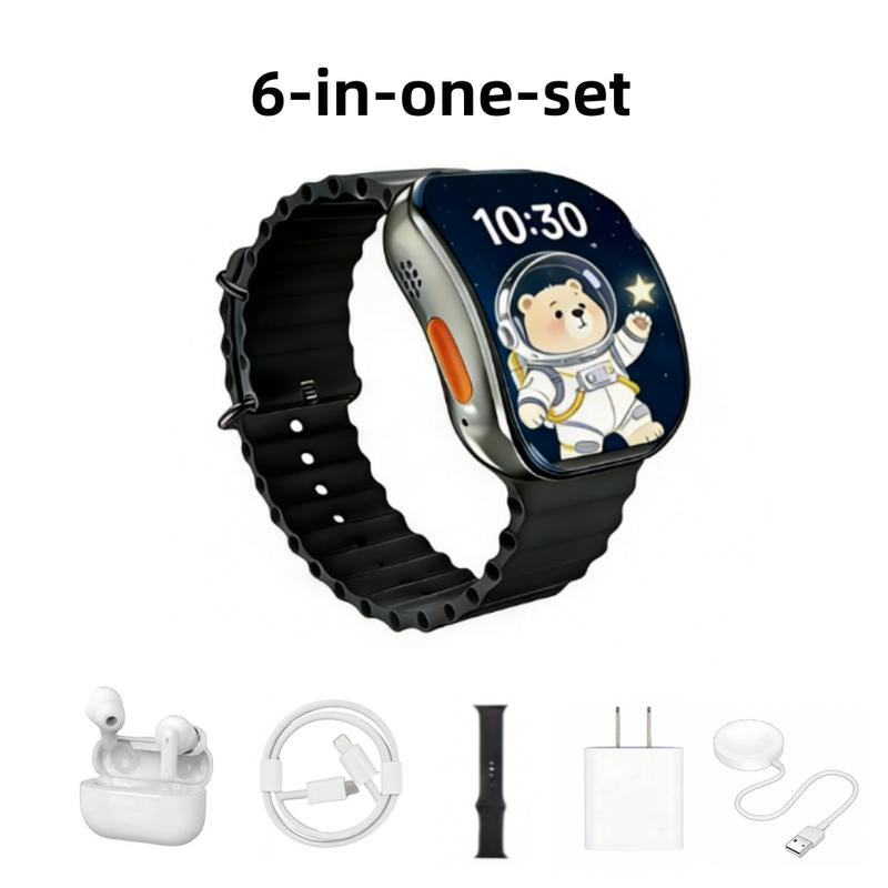 6-In-1 Smart Watch Kit for Iphone/Android with Bluetooth Headphones 20W Fast Charger Type-C Cable Adapter Audio Support Compact Portable Wearable Tech