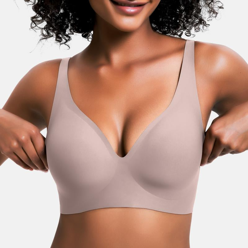 Experience Unmatched Comfort with VRCOMFY Deep V Wireless Push-Up Bralettes - Your Go-To Everyday Bra!