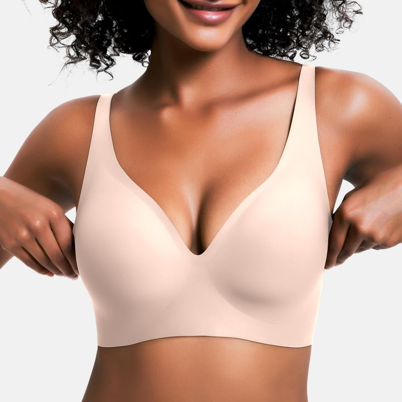 Experience Unmatched Comfort with VRCOMFY Deep V Wireless Push-Up Bralettes - Your Go-To Everyday Bra!