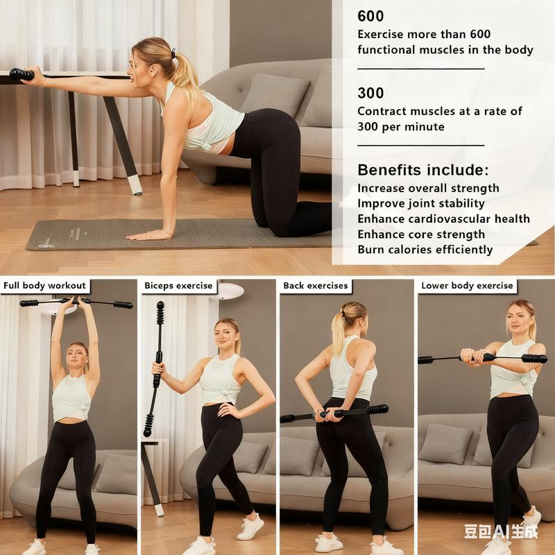 [Christmas Gift]2-In-1 Detachable Ropeless Battle Ropes&Fitbar,Pilates Barcardio Trainer for Home Gym-Quiet Portable Steel Handle Construction Compact Premium Material Ideal for Fitness Enthusiasts Workout Equipment Training Strength,Holiday